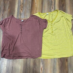 Brown and Yellow Striped Short Sleeve Tops